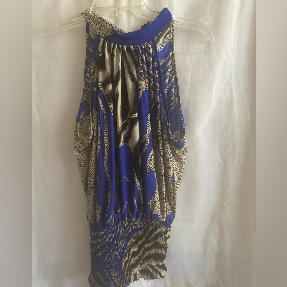 Blue and Animal Print Halter Top